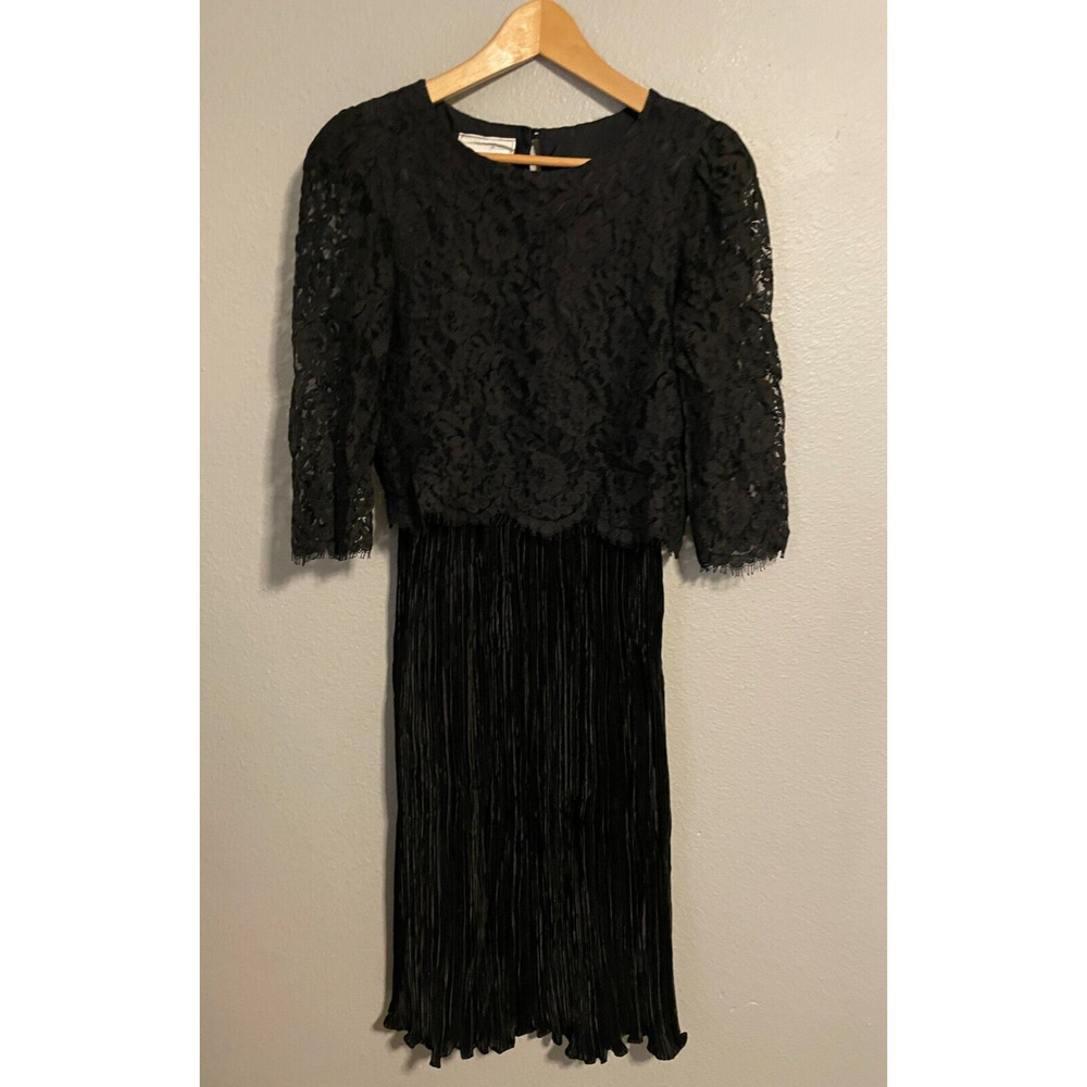 Vintage Neiman Marcus Womens Dress 8 Petite Black Floral Lace Satin Whimsigoth